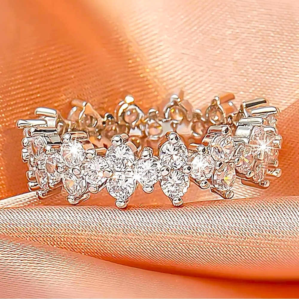 COPY - Thin Silver Plated Zircon Paved Ring